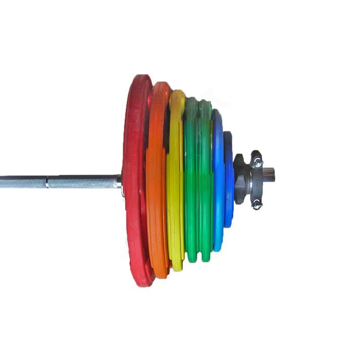 Штанга тренировочная 265 кг в комплекте с обрезиненными цветными дисками (Гриф 2200мм, Ø 50мм)
